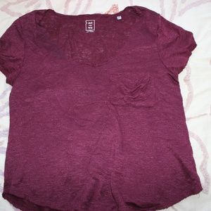 Me to We maroon slightly sheer pocket t-shirt
